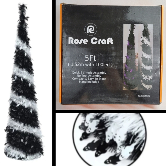 Ghosts Tinsel Halloween Collapsible Pull Up Pencil Tree - 5 Ft Tall - Picture 1 of 13